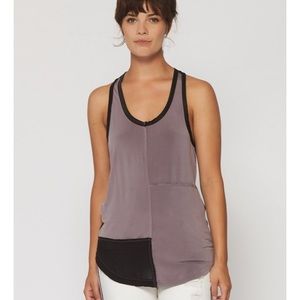 NWT Blanc Noir (Nordstrom) silk, gauze ballet tank dark lavender purple black